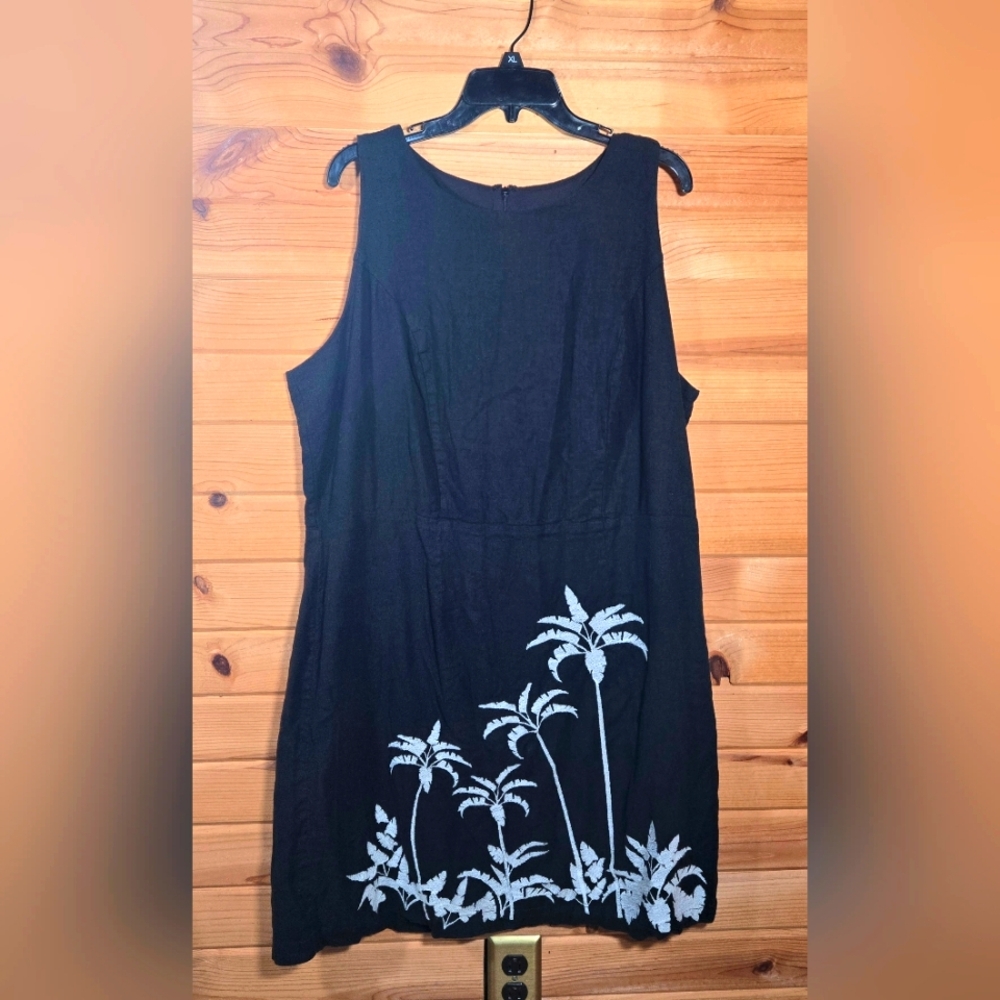 J JASON WU Womens Plus 22W Midi Dress Black White Embroidered Palms Linen Blend
